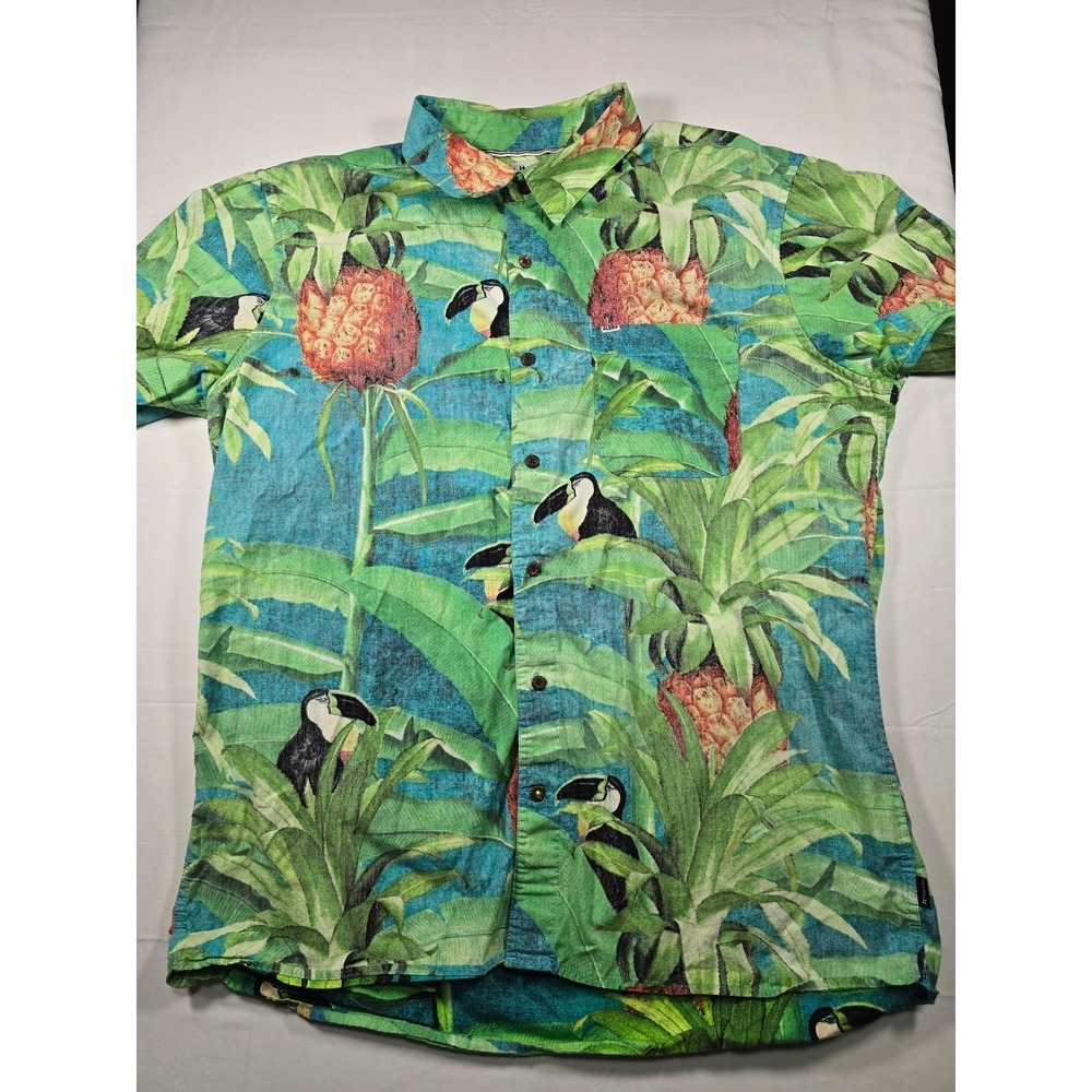 Hurley Mens XL Classic Fit Short Sleeve Button Up Shirt Tropical Toucan‎